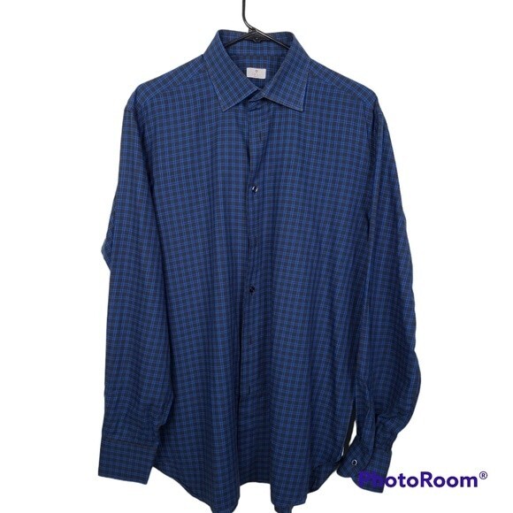 Oriali Firenze Mens Checkered Print Long Sleeve Button Down Shirt Size 16 1/2-42 - Picture 1 of 8